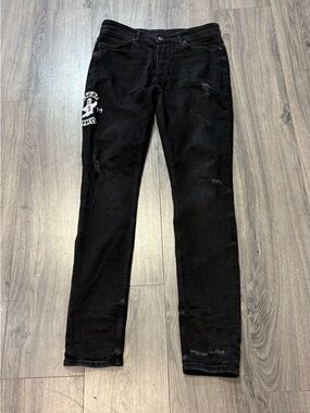 Ksubi x van winkle Black Distressed Men's Jeans with Side Patch